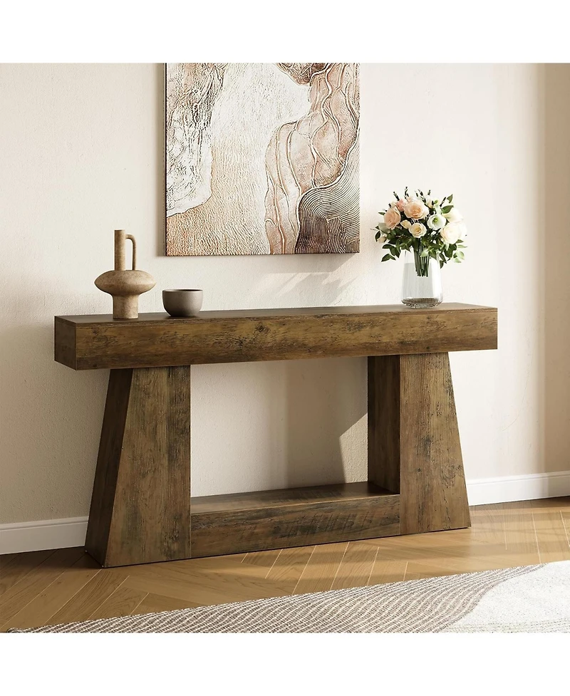 Tribesigns 63" Farmhouse Console Table with Storage, Rustic Long Sofa Table for Entryway & Behind Couch, Narrow Hallway Table