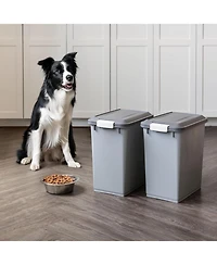 Iris Usa 30 lbs Dog Food Storage Container with Wheels, Airtight Lid, 2-Cup Scoop, 2 Pack, Gray/Dark Gray