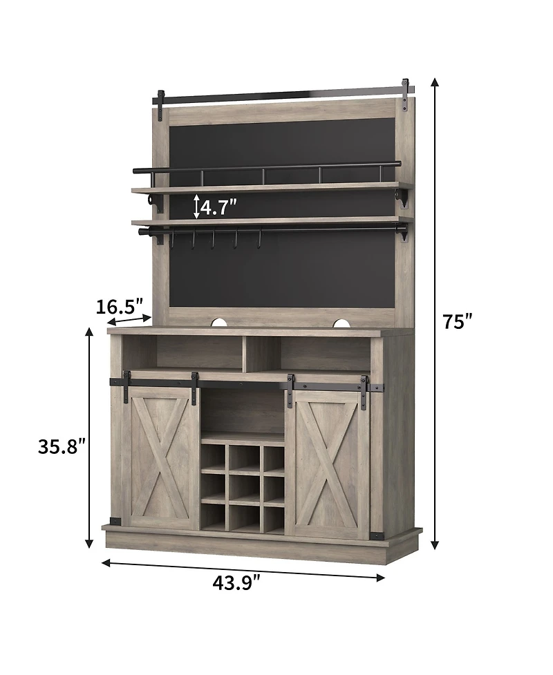 gaomon 75 Inch Farmhouse Coffee Bar Cabinet with Sliding Barn Doors, Storage Buffet Sideboard with Adjustable Shelves