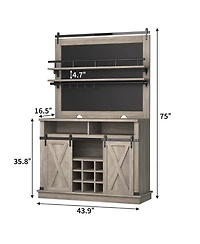 gaomon 75 Inch Farmhouse Coffee Bar Cabinet with Sliding Barn Doors, Storage Buffet Sideboard with Adjustable Shelves