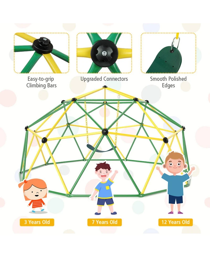 Sugift 10 Feet Dome Climber with Swing and 800 Lbs Load Capacity-Green.