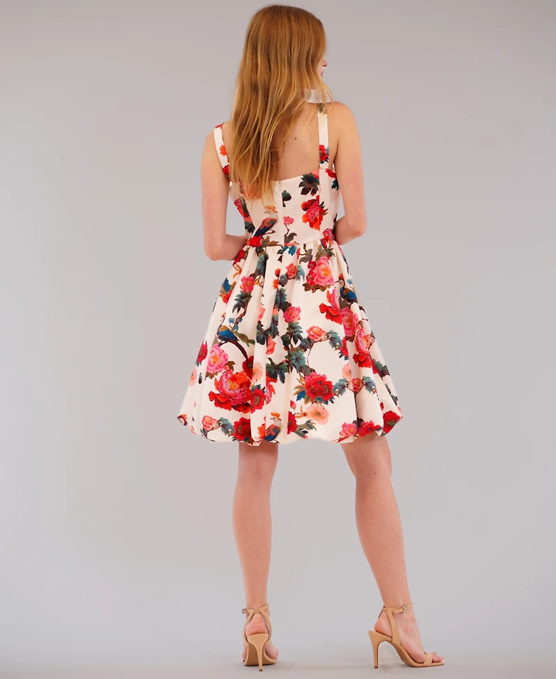 julia jordan Women's Basque Waist Printed Square Neck Short Dress