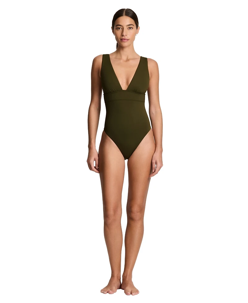Lauren Ralph Women's Modern V-Neck One-Piece Swimsuit