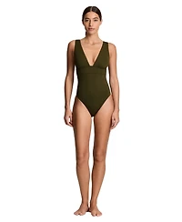 Lauren Ralph Women's Modern V-Neck One-Piece Swimsuit