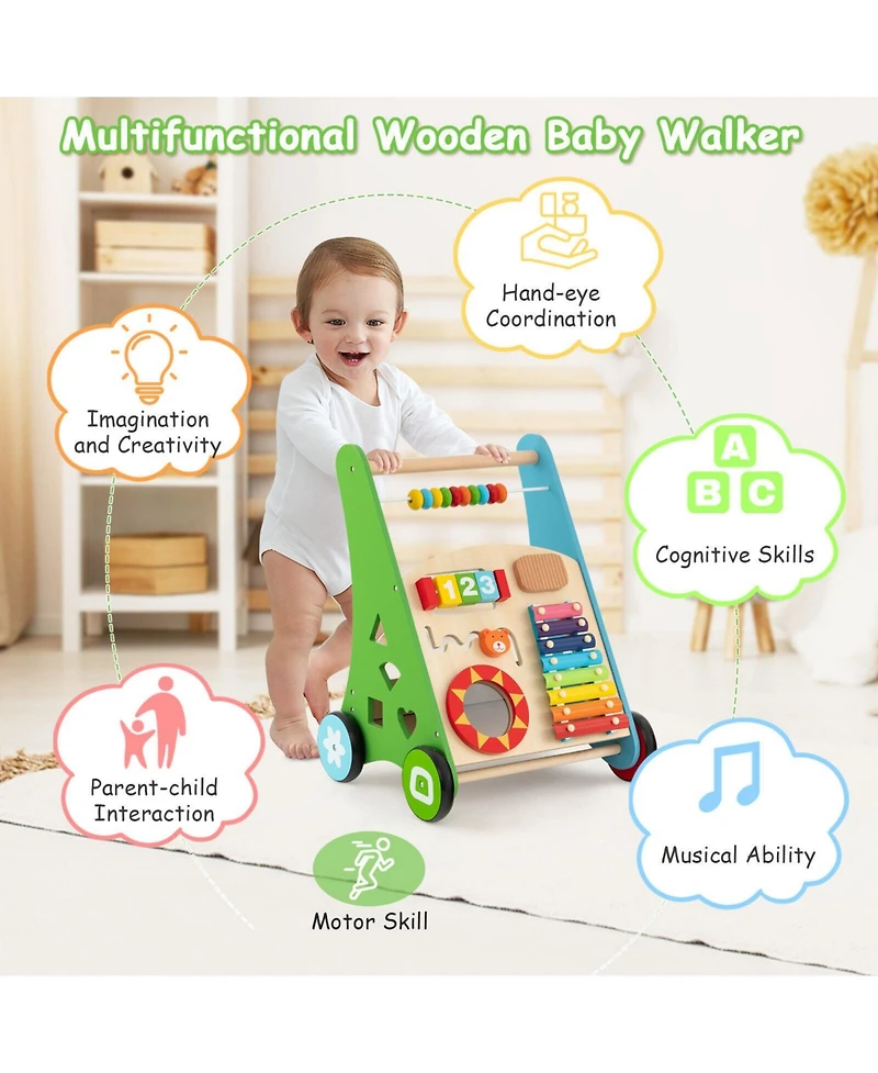 Sugift Toddler Push Walker Activity Center Toy with Burr-free Handle