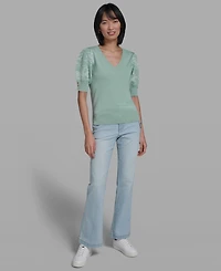 Karl Lagerfeld Paris Petite Floral Print V-Neck Sweater