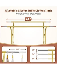 Raybee 74" W Heavy Duty Clothes Rack, Double Rods Gold Clothing Rack Load 630 Lbs, Rolling Clothes Racks for Hanging Clothes 400+, Garment Rack