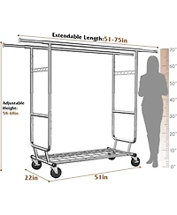 Raybee Clothes Rack Load 630LBS, Heavy Duty Clothes Rack, Rolling Clothing Racks for Hanging Clothes with Wheels, Adjustable & Commercial Garment Rack
