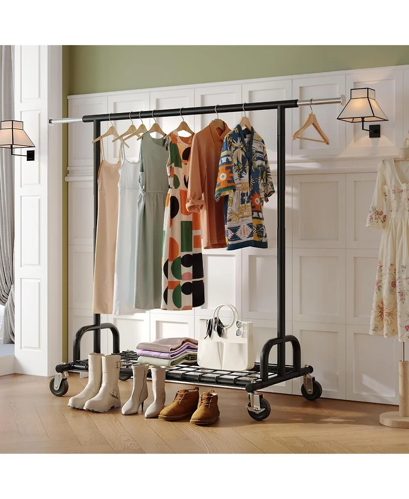 Raybee Heavy Duty Clothes Rack，Rolling Clothing Rack Load 485 Lbs, Extendable & Adjustable Portable Commercial Garment Rack with Wheels