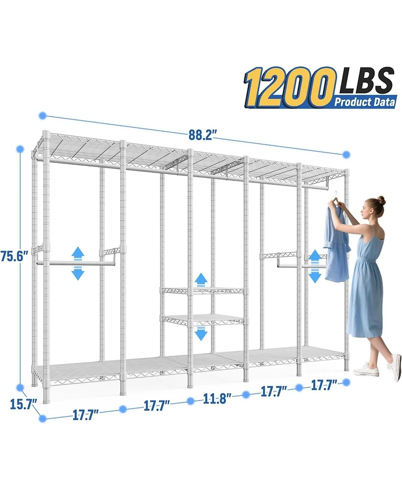 Raybee 88.2" W Clothes Rack Heavy Duty Clothing Racks for Hanging Clothes Freestanding Garment Rack for Bedroom