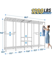 Raybee 88.2" W Clothes Rack Heavy Duty Clothing Racks for Hanging Clothes Freestanding Garment Rack for Bedroom