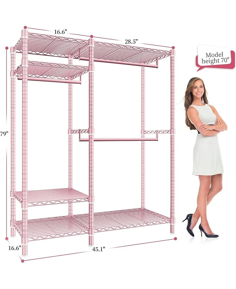 Raybee Clothes Rack Heavy Duty Loads 780LBS Clothing Racks for Hanging Clothes Adjustable Metal Portable Closet