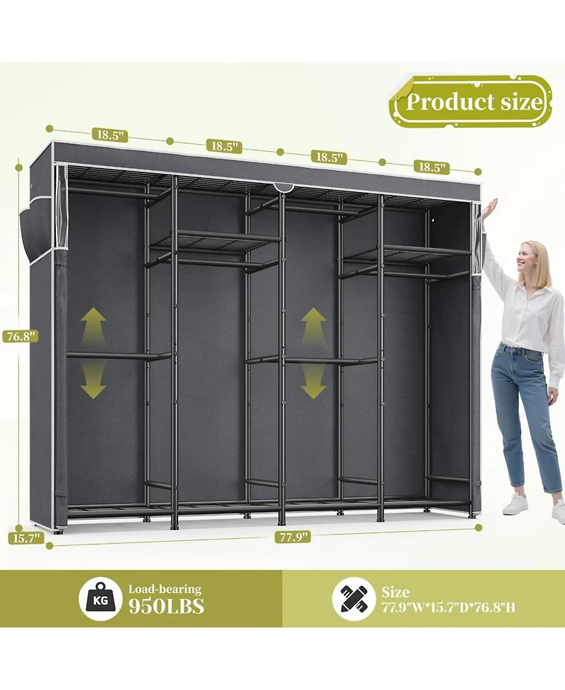 Raybee Clothes Rack with Cover Heavy Duty Clothing Racks for Hanging Clothes Adjustable Metal Portable Closet for Bedroom