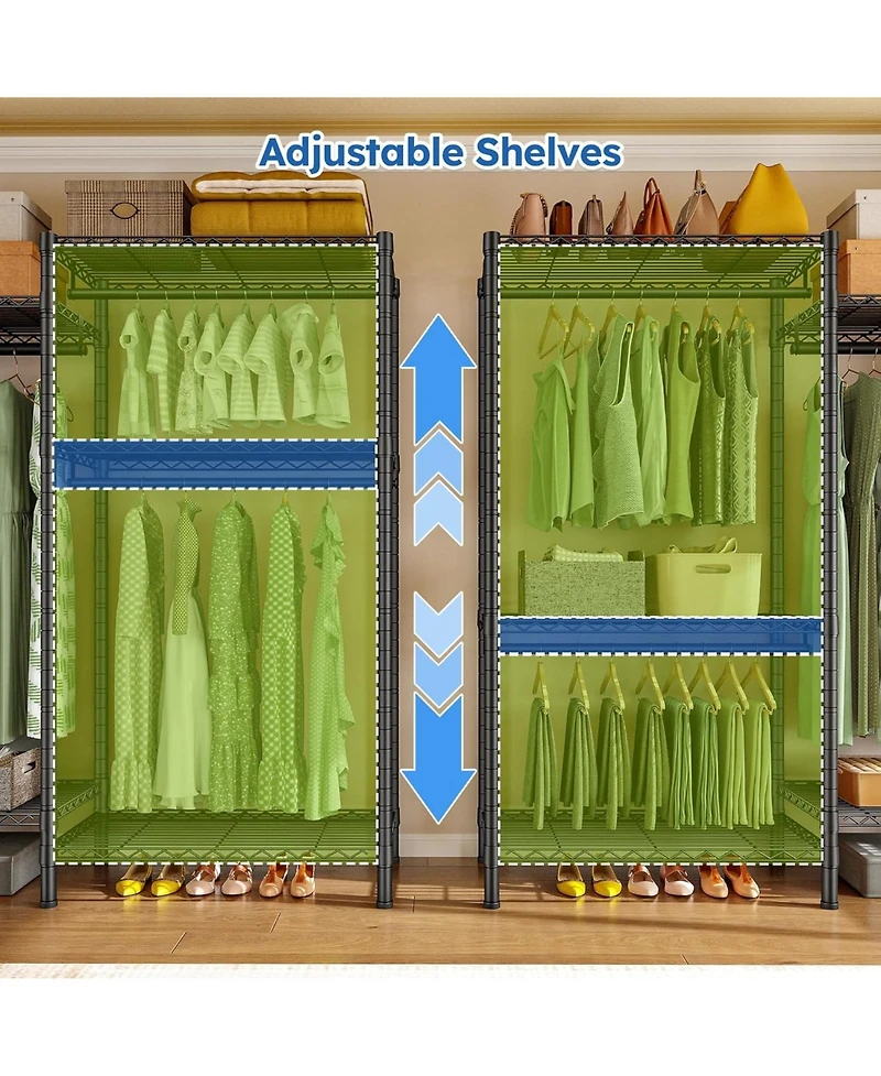 Raybee Clothes Rack Heavy Duty，Clothing Racks for Hanging Clothes with 5 Adjustable Hanging Rods, Metal Garment Rack for Bedroom, Laundry Room