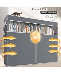 Raybee Clothes Rack with Cover,1100 Lbs,Clothing Racks for Hanging with 10 Shelves& 7 Rods,Portable Closet Heavy Duty,Adjustable, Garment Rack