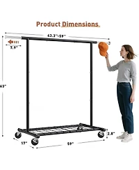 Raybee Clothing Rack for Hanging Clothes, Rolling Clothes Rack Load 250LBS, Metal Clothes Racks