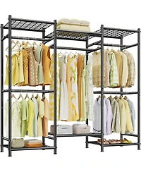 Raybee Portable Closet,Clothes Rack with Hang Rods & 6 Shelves,Clothing Racks for Hanging Clothes,Metal Garment Rack for Bedroom,Large Capacity