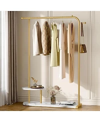 Raybee 67.3" H Gold Clothing Rack, Modern Coat Rack with 2-Tier Storage, Clothes Rack with a Display Stand for Boutique Store, Living Room