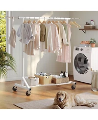 Raybee Clothes Rack, 400LBS Clothing Racks for Hanging Clothes 200+, Extendable Rolling Clothes Rack with Sturdy Wheels & Shelves, Garment Rack