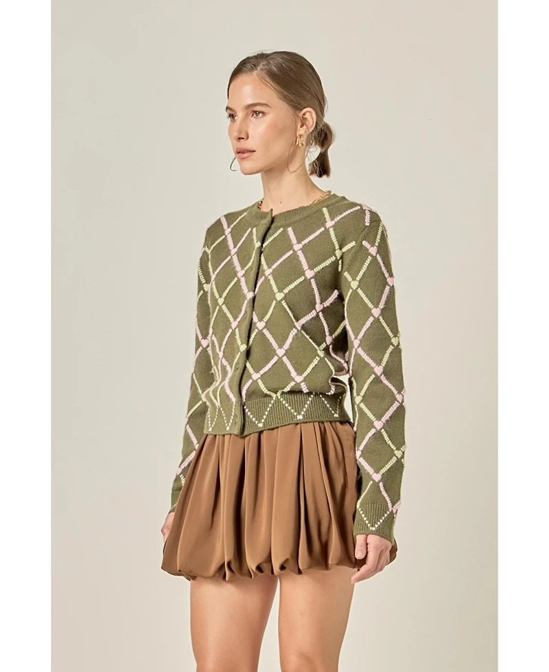 English Factory Women's Diamond Heart Pattern Knit Cardigan