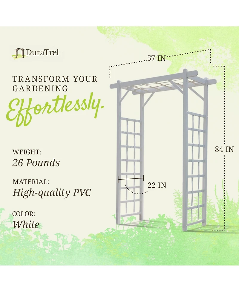Dura-Trel Inc Dura-Trel Elmwood Arbor 57" x 84" Pvc Outdoor Garden Arch Lattice Trellis, White