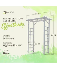 Dura-Trel Inc Dura-Trel Elmwood Arbor 57" x 84" Pvc Outdoor Garden Arch Lattice Trellis, White