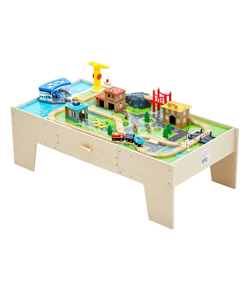 Sugift 62-Piece Train Table with Storage Drawer & Multi-Activity Top