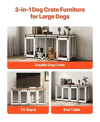 Cozito 72" Double Dog Crate Furniture with Sliding Doors, White