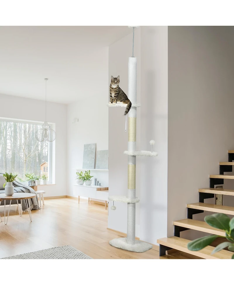 Aostirmotor 88.5"-100.5" Adjustable Height Cat Tree with Cloud Shape Platforms