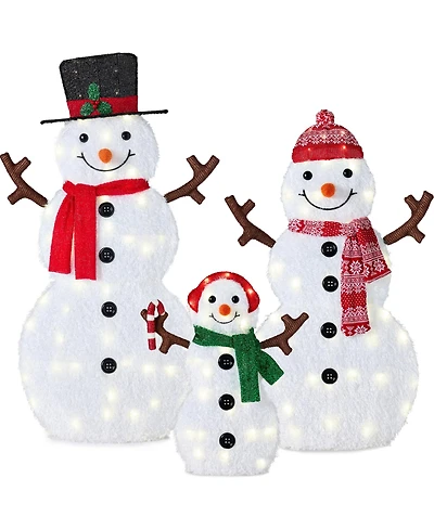 Best Choice Products 2D Lighted Snowman Family Set Outdoor Yard Decor w/ Led Lights 
