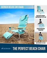 Ostrich Deluxe 3N1 Lightweight Outdoor Beach Lounge Chair w/Footrest, Aqua
