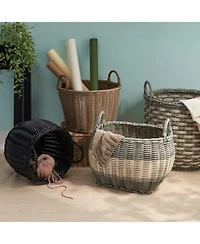 Rainsken Oval Resin Resin Woven Hamper Basket, with Handles, Multi-Purpose Organizer, for Decoration in Bedroom, Living Room, Laundry Room, Entryway