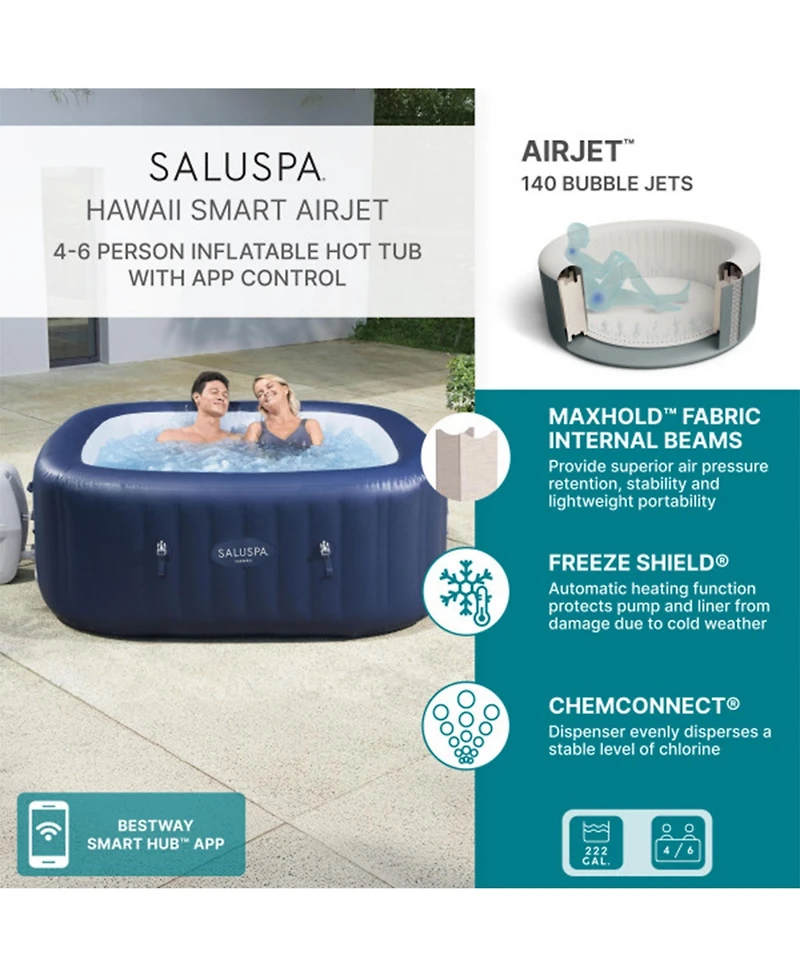 SaluSpa Bestway Hawaii 4 Person Smart AirJet Inflatable Hot Tub with App Control