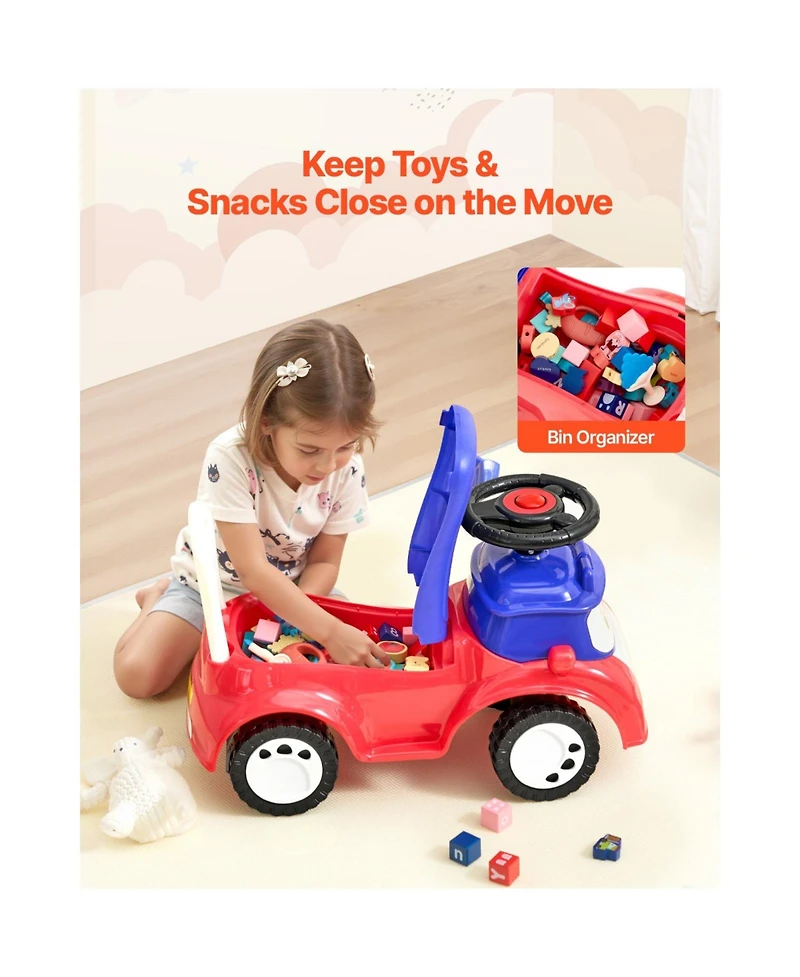 Slickblue Ride On Toddler Push Car, Push Car for Toddler 19 to 36 Months, Kids Ride On Toy with Music & Under-seat Storage