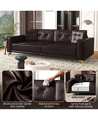Maison Boucle 92" Faux Leather King Size Convertible Pull-Out Sleeper Sofa Bed with Wide Armrests & Pillows, 4-Seater