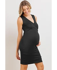 Hello Miz Maternity Sleeveless V Neck Wrap Fitted Nursing Dress