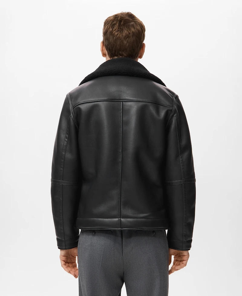 Mango Men's Faux-Leather Fleece Jacket