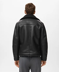 Mango Men's Faux-Leather Fleece Jacket
