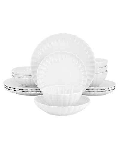 Elama Jane Round Scalloped 16-Pc. Dinnerware Set, Service For 4