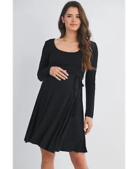 Hello Miz Maternity Scoop Neck Long Sleeve Tie Waist Dress
