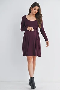 Hello Miz Maternity Scoop Neck Long Sleeve Tie Waist Dress