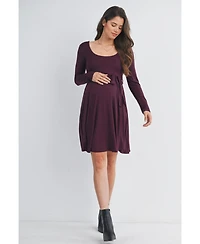 Hello Miz Maternity Scoop Neck Long Sleeve Tie Waist Dress