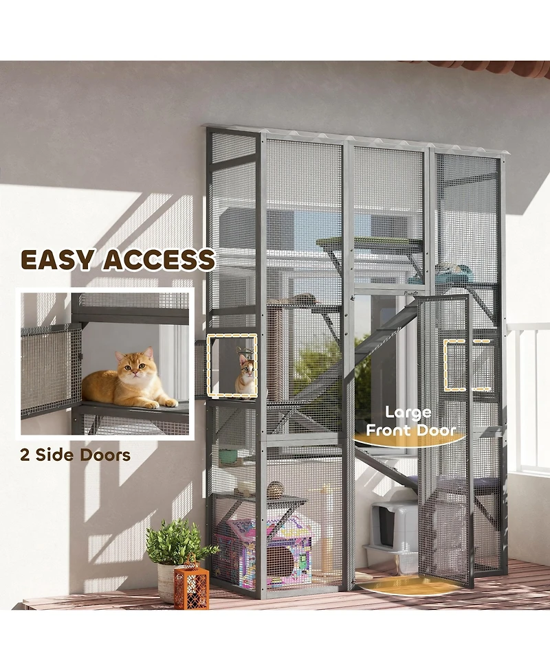 PawHut Outdoor Catio Cat Enclosure w/ 6 Jumping Platforms, Scratching Post