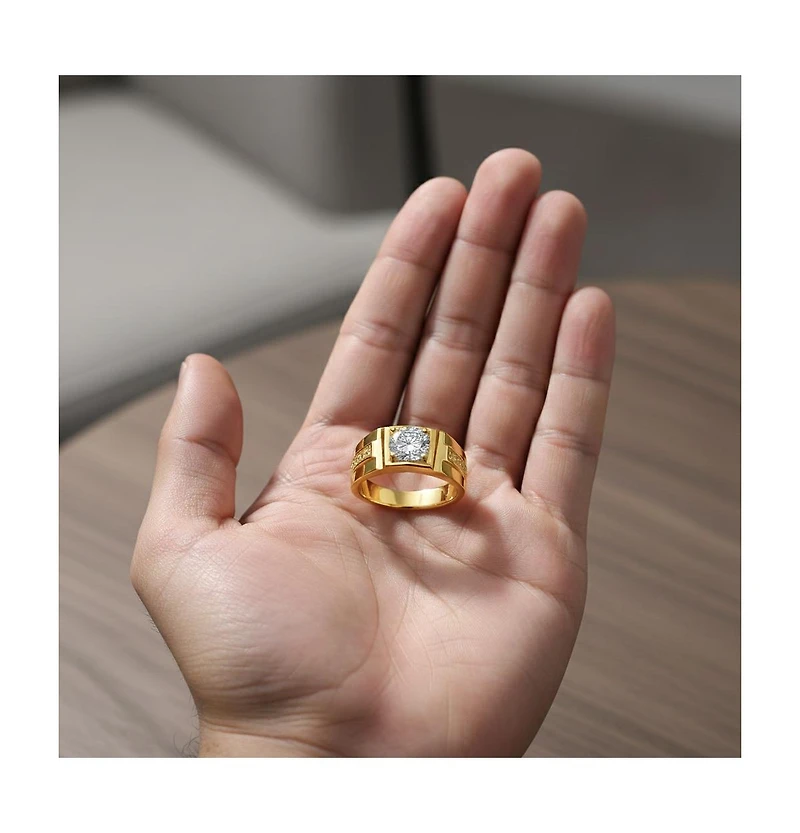 Rachel Glauber Men's Clear Cubic Zirconia with Side Cz Accents Geometric Adjustable Band Ring