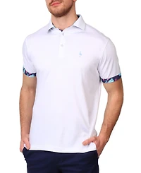 Tailorbyrd Men's Modal Pique Polo with Tropical Print Contrast