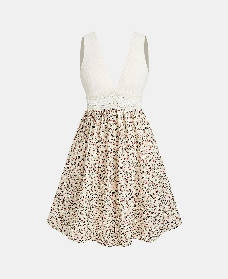 Cupshe Women's Plunging V-Neck Sleeveless Woven Mini Dress with Lace Detail