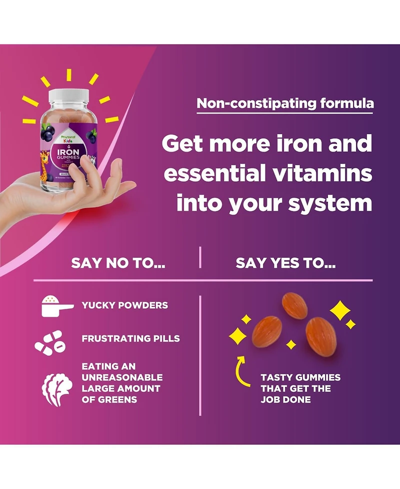 Adult Iron Vitamin Gummies, Grape, 60ct