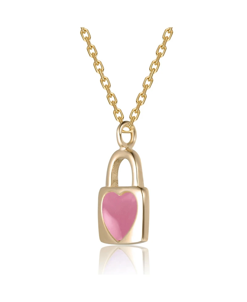 GiGiGirl 14K Gold Plated with Soft Pink or Pink Enamel Heart-Shaped Lock Pendant Necklace For Kids