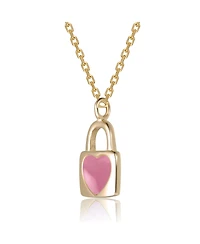 GiGiGirl 14K Gold Plated with Soft Pink or Pink Enamel Heart-Shaped Lock Pendant Necklace For Kids