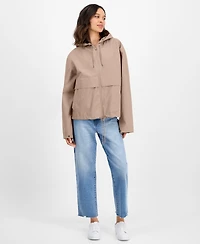 Rains Women's Zip-Front Hooded Drawstring Jacket